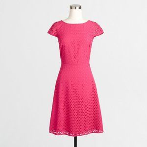 J Crew Pink Laser Cut Eyelet Cap Sleeve Fit and Flare Dress Size 00 Geometric